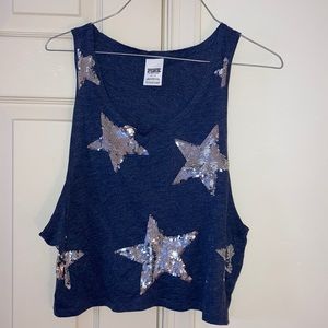 ⭐️ VS Pink Sequin Star Crop Tank
